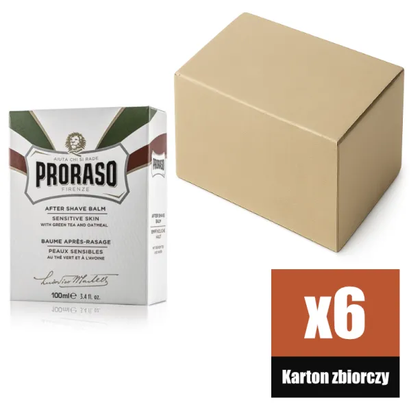 Proraso - Sensitive, linia Biała - Balsam po goleniu, do skóry wrażliwej, łagodzący podrażnienia KARTON 6x100ml