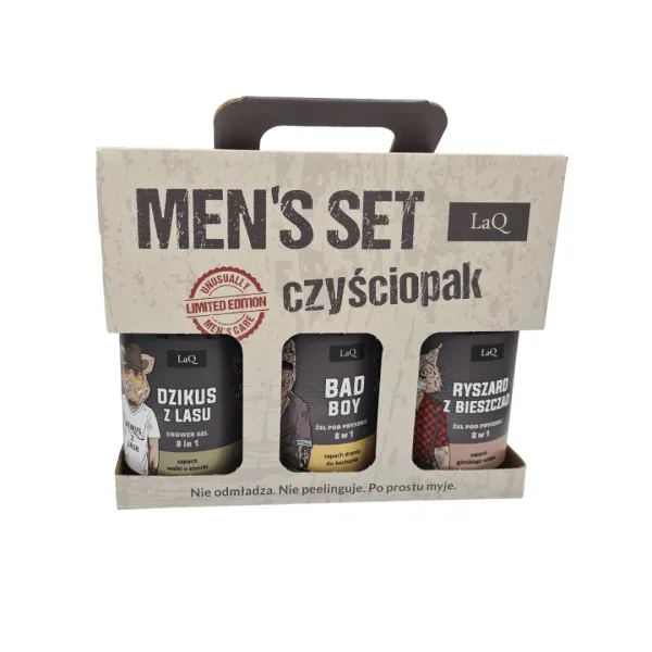 LaQ - Czyściopak dla Facetów, Ryszard, Dzikus, Bad Boy  - Zestaw na prezent, żel pod prysznic 3x500ml - Zestaw