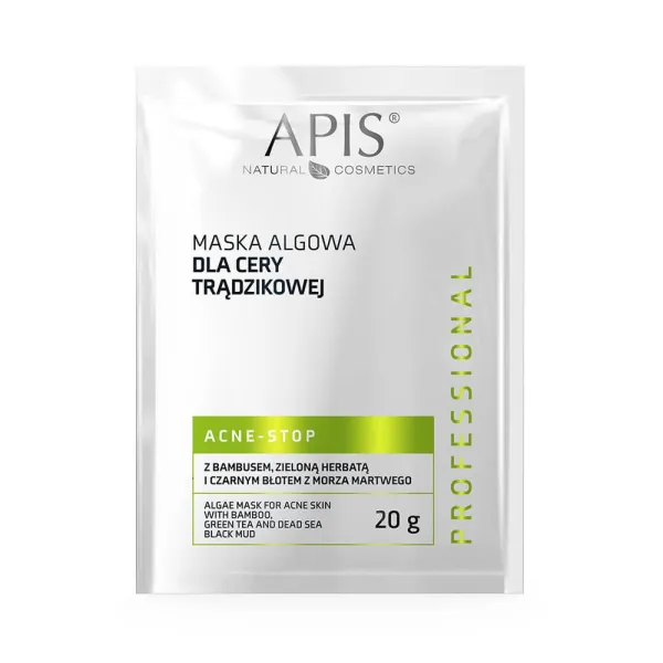 Apis - Acne-Stop - Algowa Maska do Twarzy dla Cery Trądzikowej z Bambusem, Zieloną Herbatą i Czarnym Błotem z Morza Martwego 20g