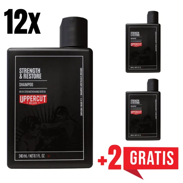 Uppercut Deluxe - Strength & Restore - Szampon do włosów z biotyną i kofeiną, do codziennej pielęgnacji 240ml ZESTAW 12+2