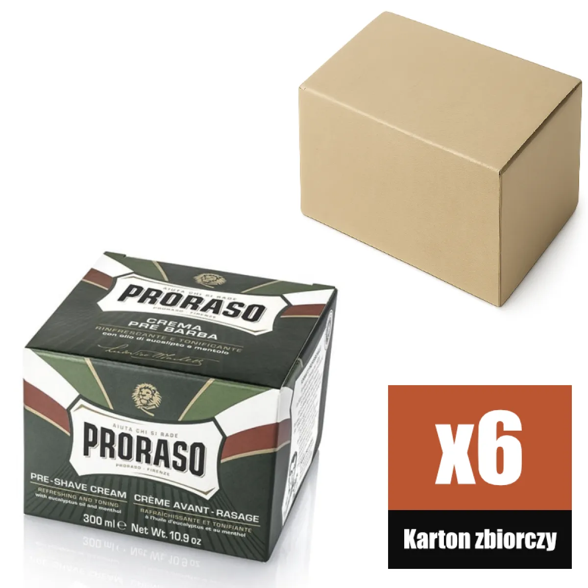 Proraso - Refreshing, linia Zielona - Krem przed goleniem KARTON 6x300ml