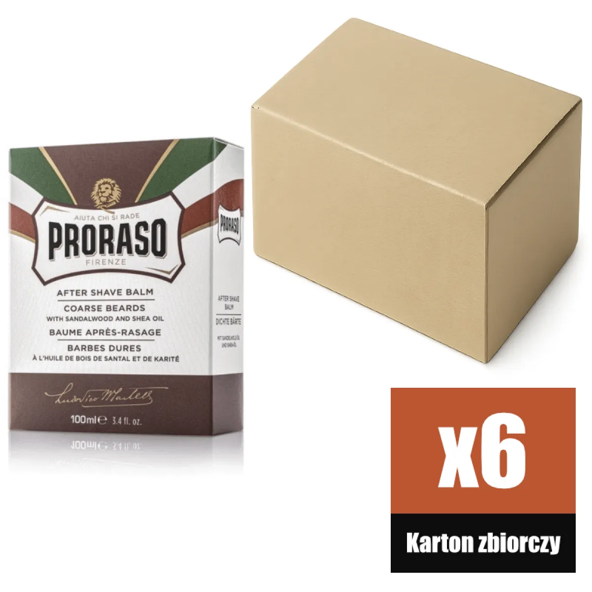 Proraso - Coarse Beards, linia Czerwona - Balsam po goleniu, do skóry suchej i z twardym zarostem KARTON 6x100ml
