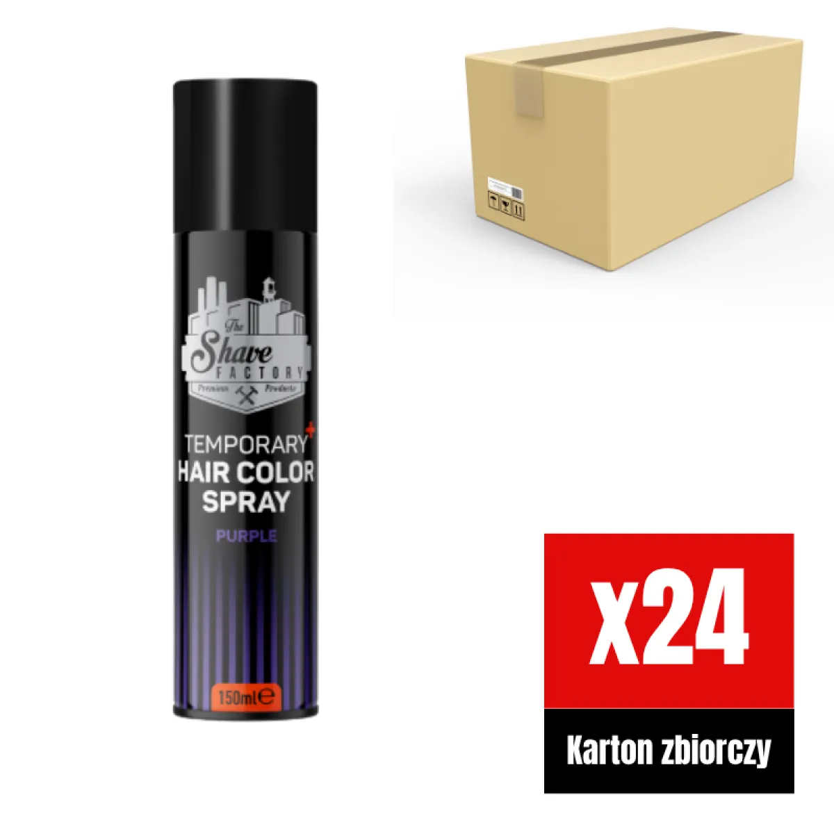 The Shave Factory - Temporary Hair Colour Spray Purple - Tymczasowy, koloryzujący spray do włosów, fioletowy KARTON 24x150ml