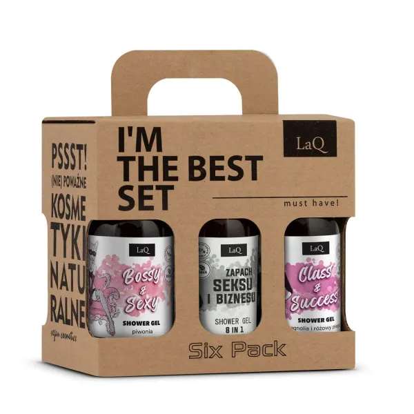LaQ - Szczęściopak dla Dwojga Doberman, Ryszard, Kozioł, Piwonia, Magnolia i Niezapominajka - Zestaw na prezent, żel pod prysznic 6x100ml - Zestaw