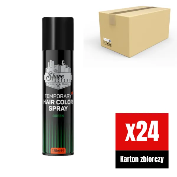 The Shave Factory - Temporary Hair Colour Spray Green - Tymczasowy, koloryzujący spray do włosów, zielony KARTON 24x150ml