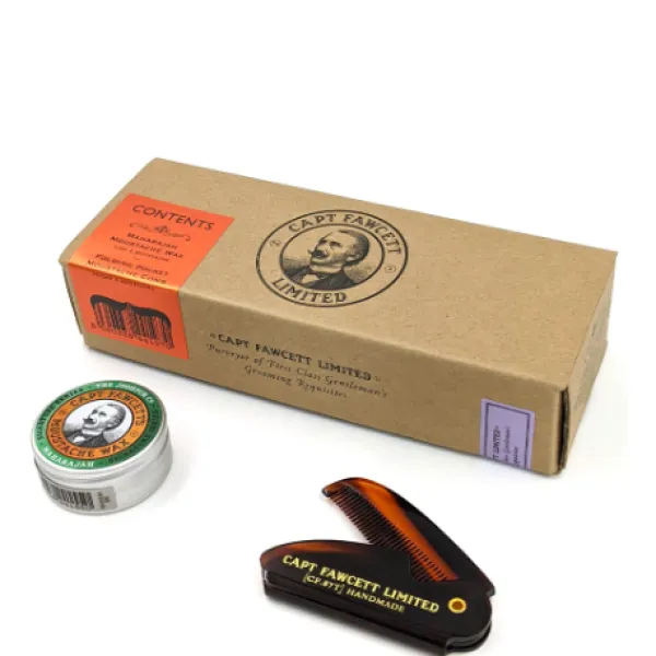 Captain Fawcett - Maharajah - Grzebień i Wosk do stylizacji wąsów - Zestaw