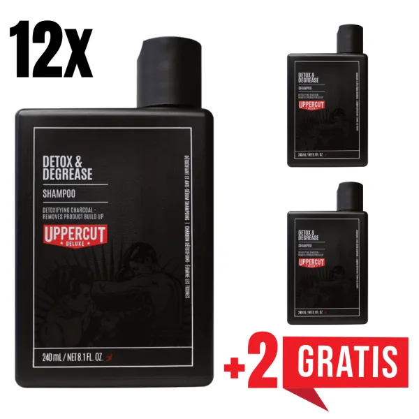 Uppercut Deluxe - Detox & Degrease - Głęboko oczyszczający szampon do włosów, do zmywania trudnych pomad 240ml ZESTAW 12+2