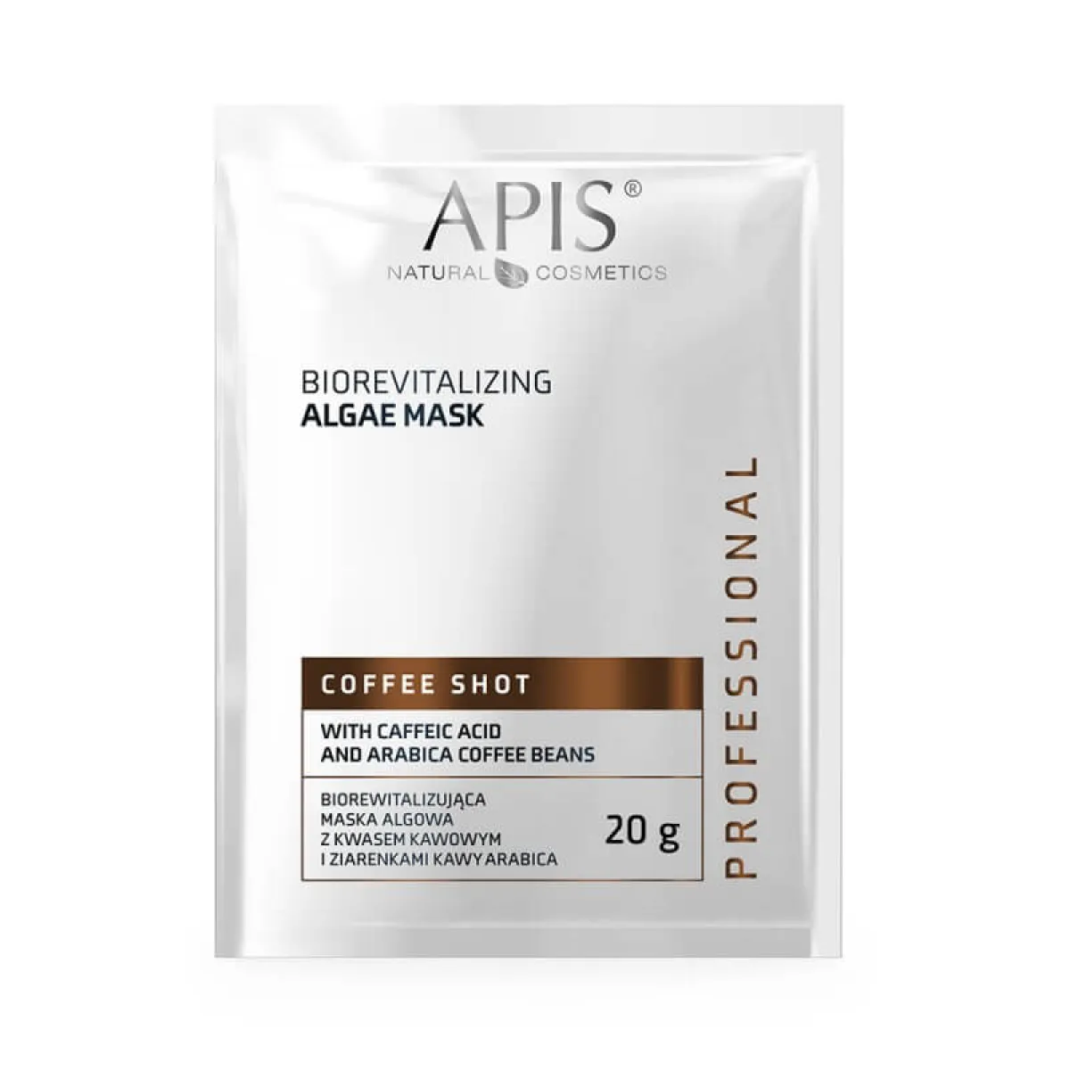 Apis - Coffee Shot - Biorewitalizująca maska algowa do twarzy z kwasem kawowym i ziarenkami kawy Arabica  20g