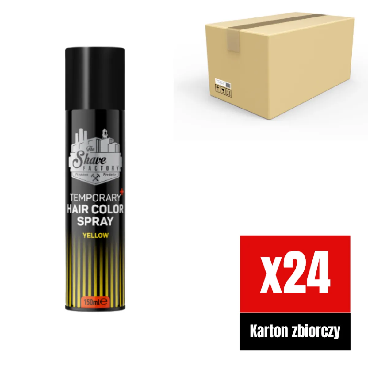The Shave Factory - Temporary Hair Colour Spray Yellow - Tymczasowy, koloryzujący spray do włosów, żółty KARTON 24x150ml