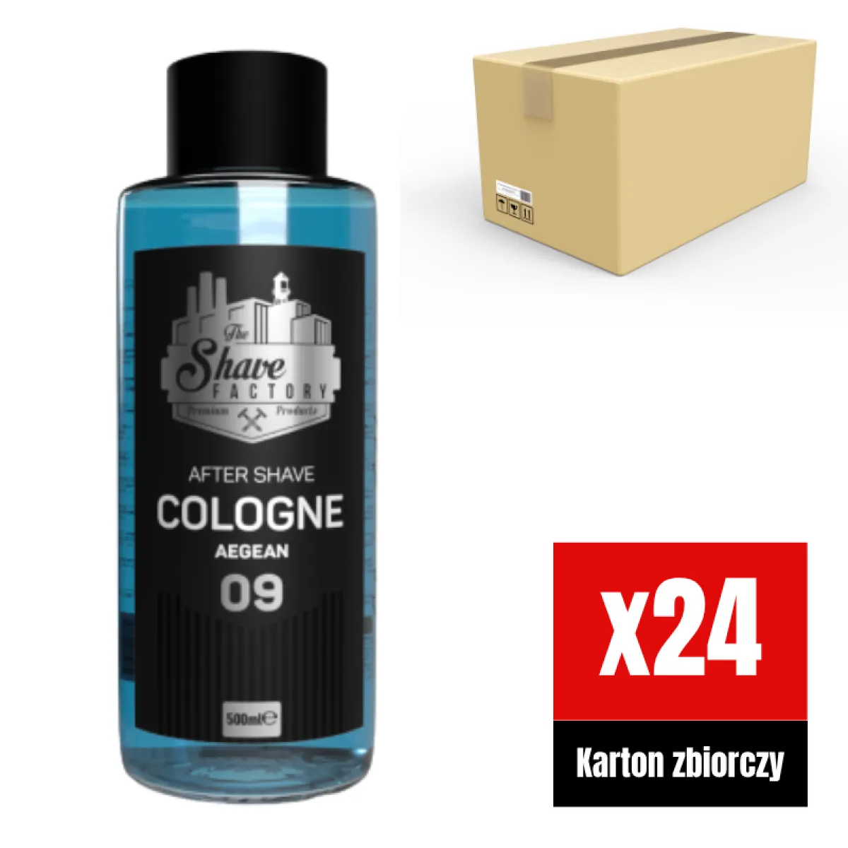 The Shave Factory - Aegean 09 After Shave Cologne - Perfumowana Woda Kolońska po Goleniu KARTON 24x500ml GLASS