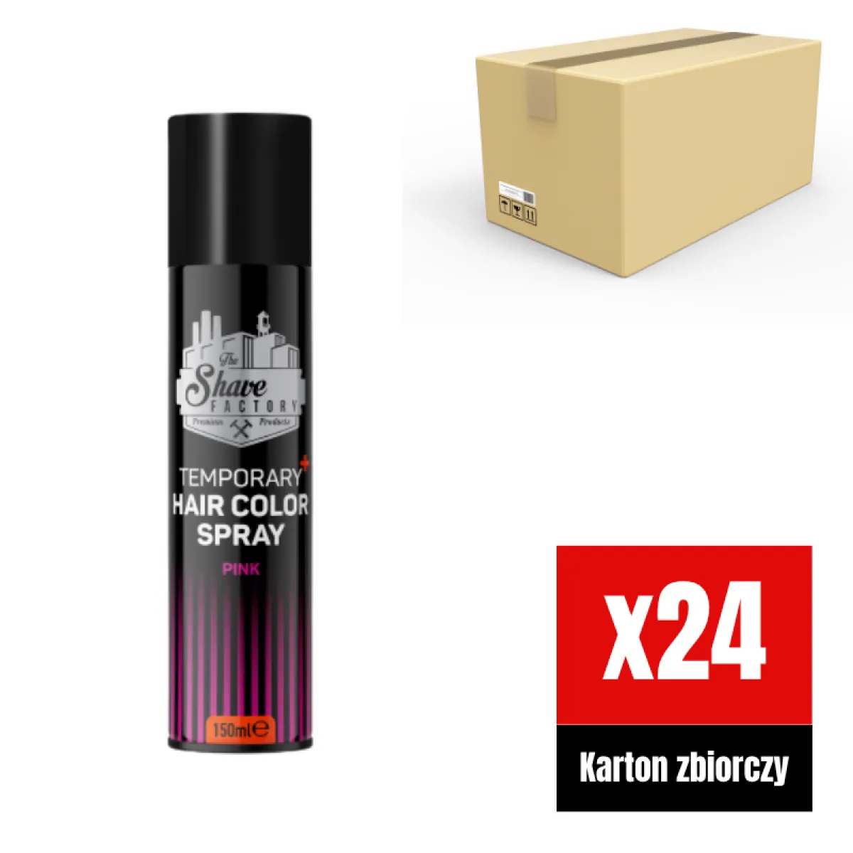 The Shave Factory - Temporary Hair Colour Spray Pink - Tymczasowy, koloryzujący spray do włosów, różowy KARTON 24x150ml