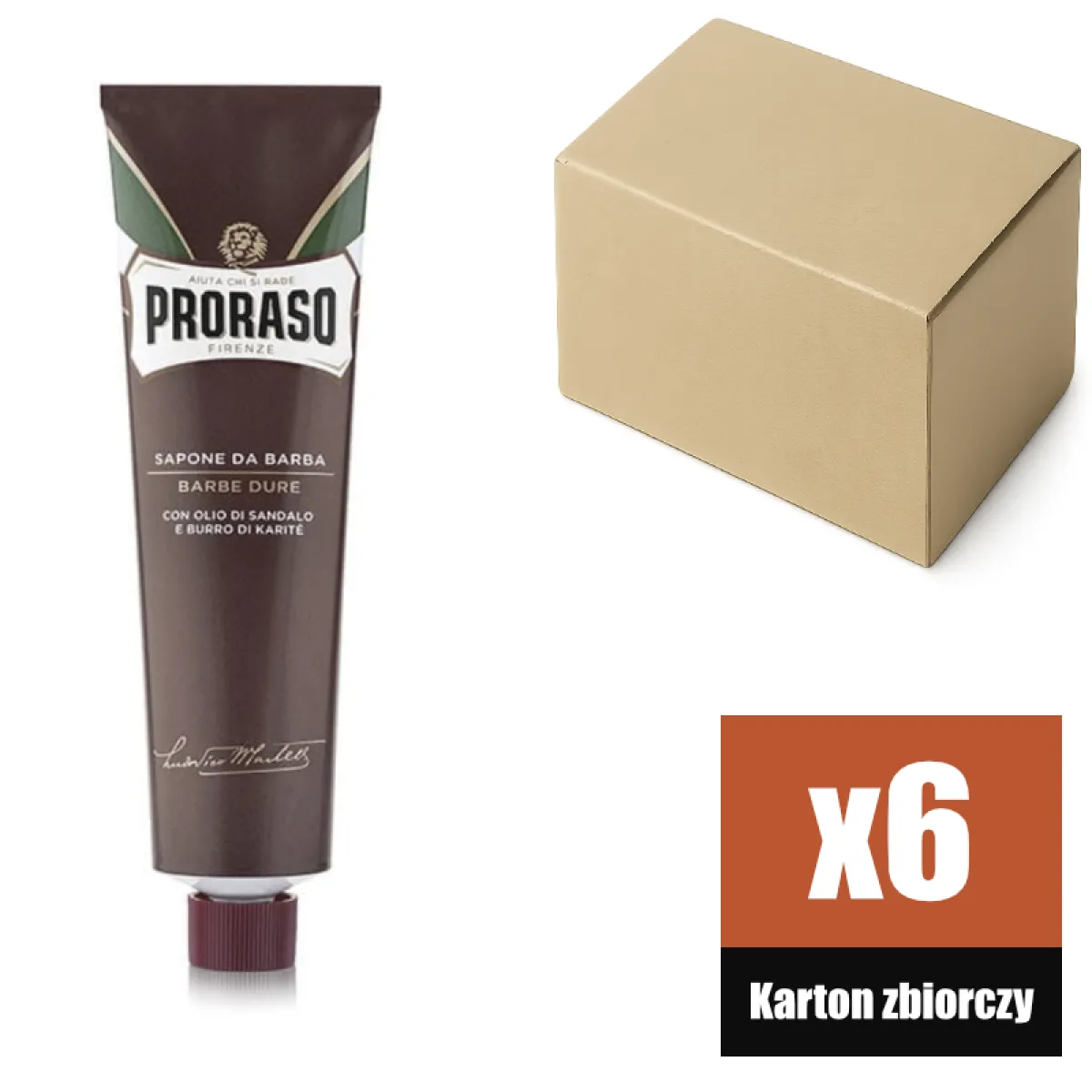 Proraso - Coarse Beards, linia Czerwona - Krem do golenia w tubie KARTON 6x150ml