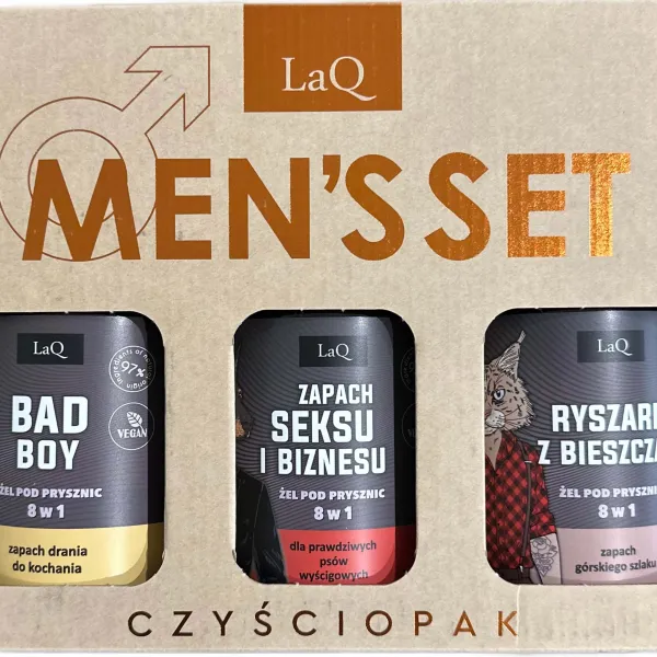 LaQ - Czyściopak dla Facetów, Doberman, Ryszard, Bad Boy  - Żel pod prysznic 3x500ml - Zestaw