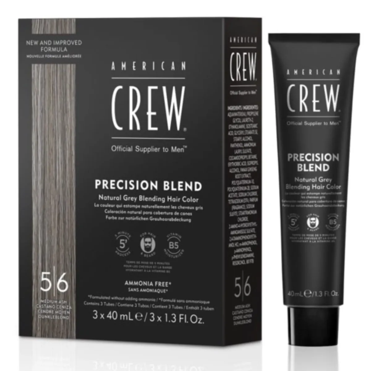 American Crew - Precision Blend - Odsiwiacz do włosów i brody, (5-6) jasny brąz 3x40ml