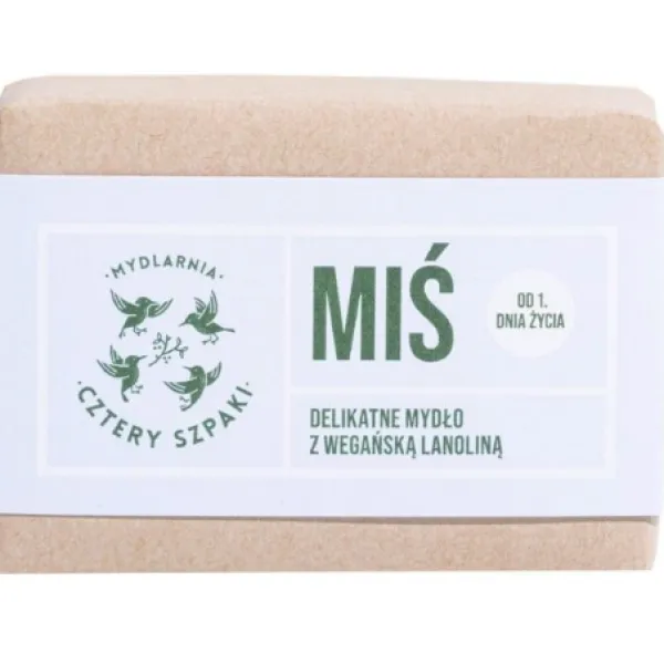 Cztery Szpaki - Miś z Wegańską Lanoliną - Naturalne, wegańskie i delikatne mydło w kostce dla dzieci 110g