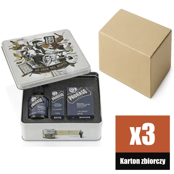 Proraso - Azur Lime - Beard Kit, Zestaw do pielęgnacji brody, na prezent w metalowej puszce KARTON 3szt.