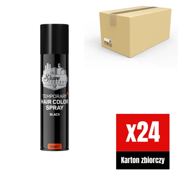 The Shave Factory - Temporary Hair Colour Spray Black - Tymczasowy, koloryzujący spray do włosów, czarny KARTON 24x150ml