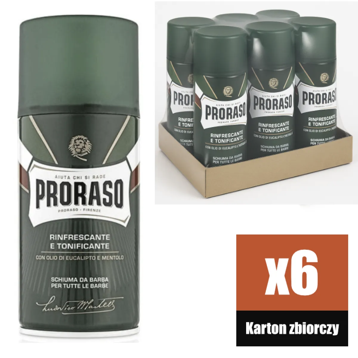 Proraso - Refreshing, linia Zielona - Pianka do golenia KARTON 6x300ml