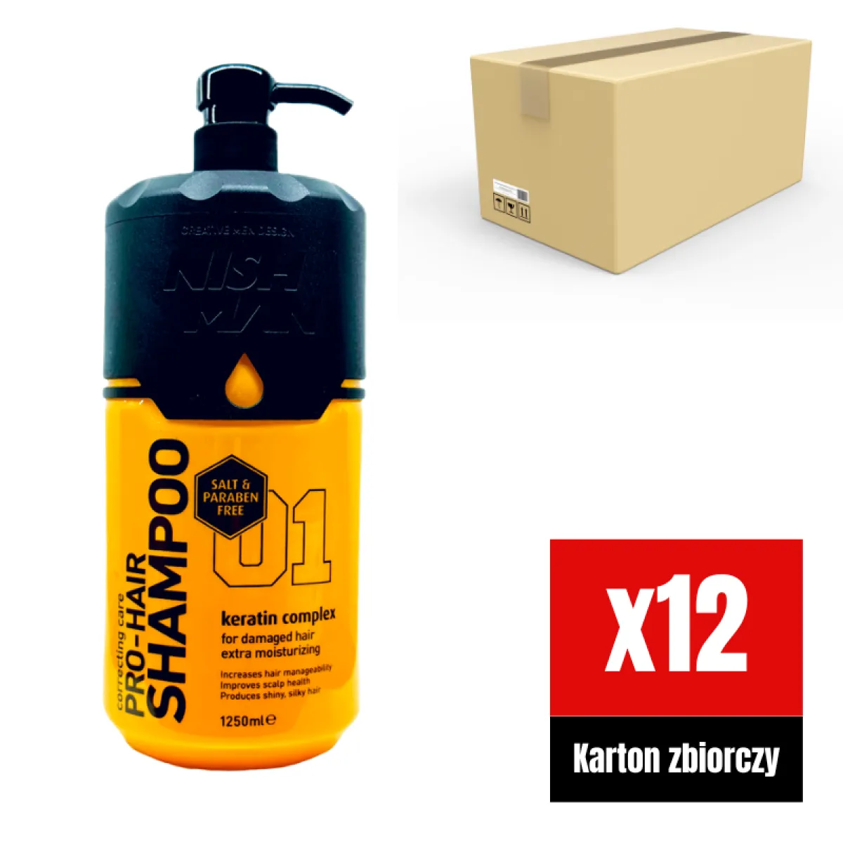 Nishman - 01 Pro-Hair Shampoo - Szampon do włosów KARTON 12x1250ml