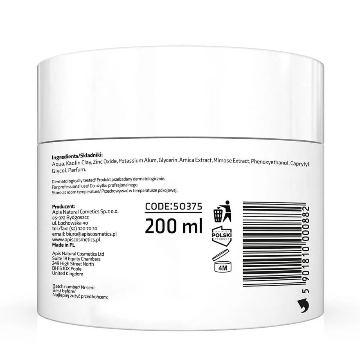 Apis - Acne-Stop - Maska ściągająco-wygładzająca do twarzy z białą glinką i cynkiem 200ml