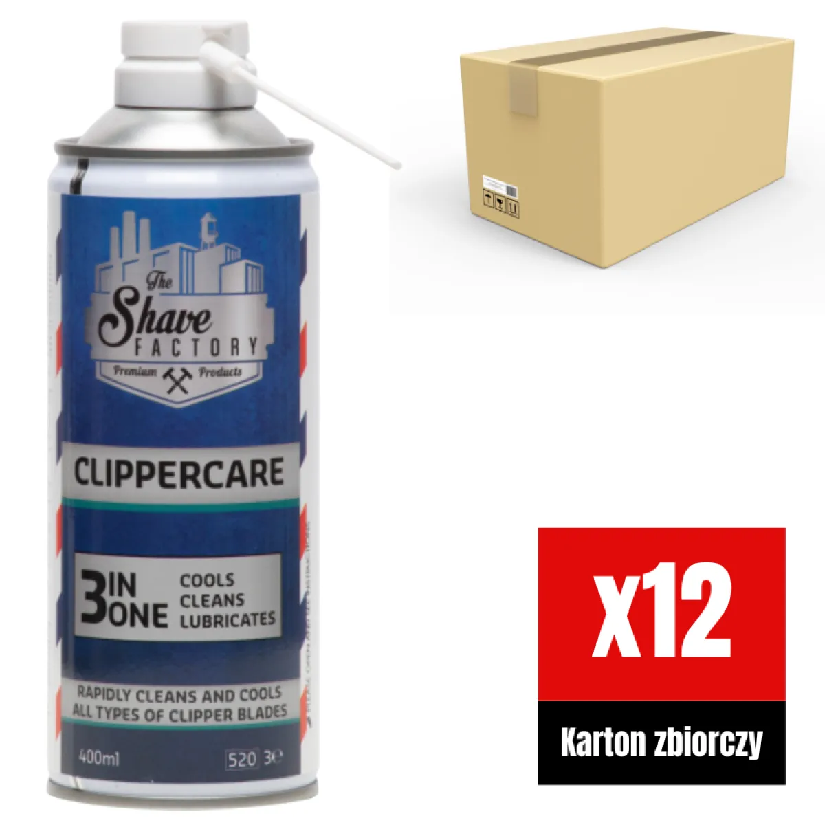 The Shave Factory - Clippercare Spray 3in1 - Spray do maszynek 3w1 400ml PAKIET 12x 400ml