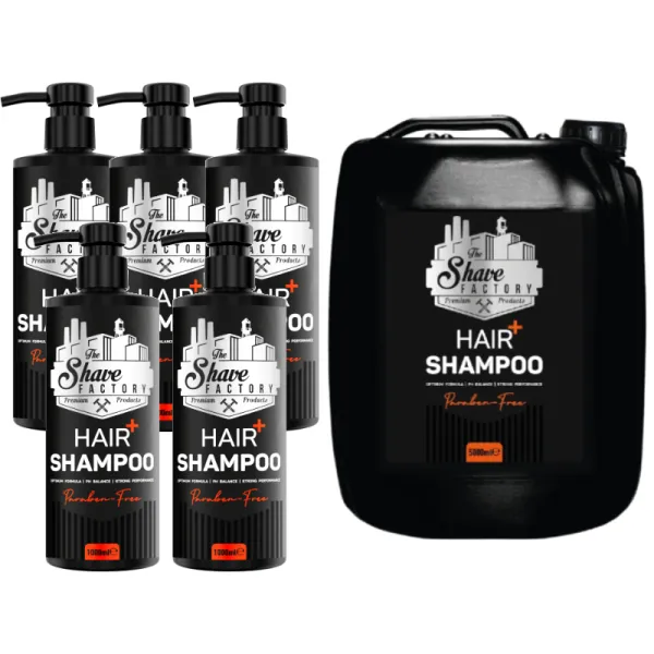 The Shave Factory - Hair Shampoo Wash Pack - Szampon do włosów bez parabenów 5x1000ml + Barber Size 5000ml