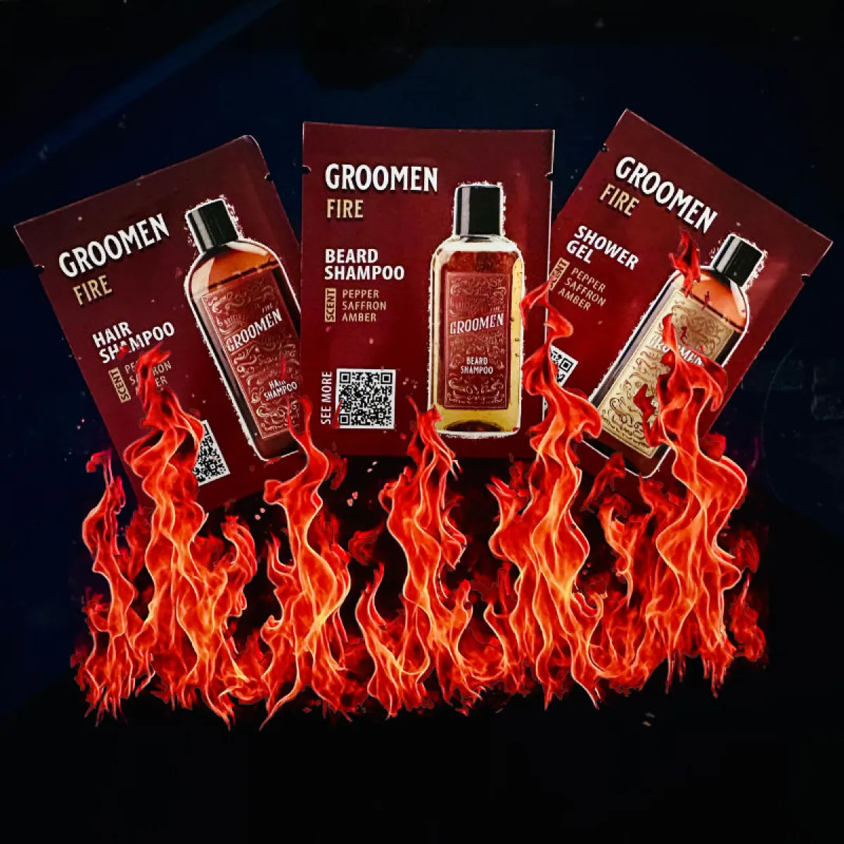 Groomen - Fire - Żel, szampon do brody i włosów - 3x5ml