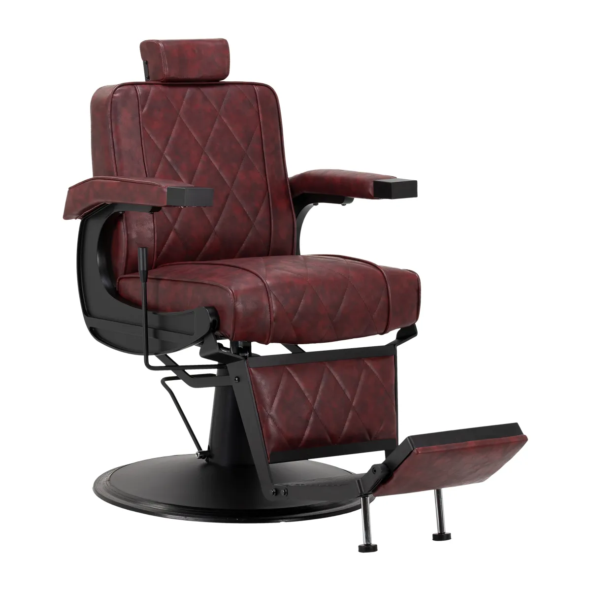 Fotel barberski Hair System BM88066B bordowy na czarnej podstawie